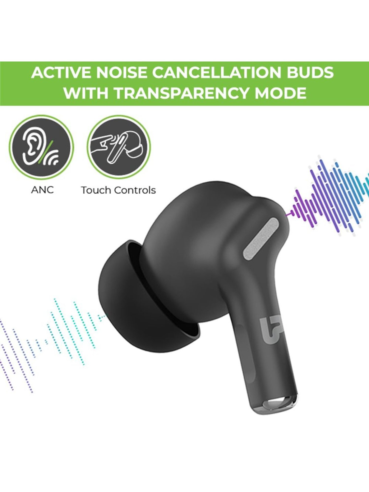 ULTRAPROLINK UM1145 Bluetooth Earbuds with AI ENC Quad Mic & 16H Playtime (Black, True Wireless)