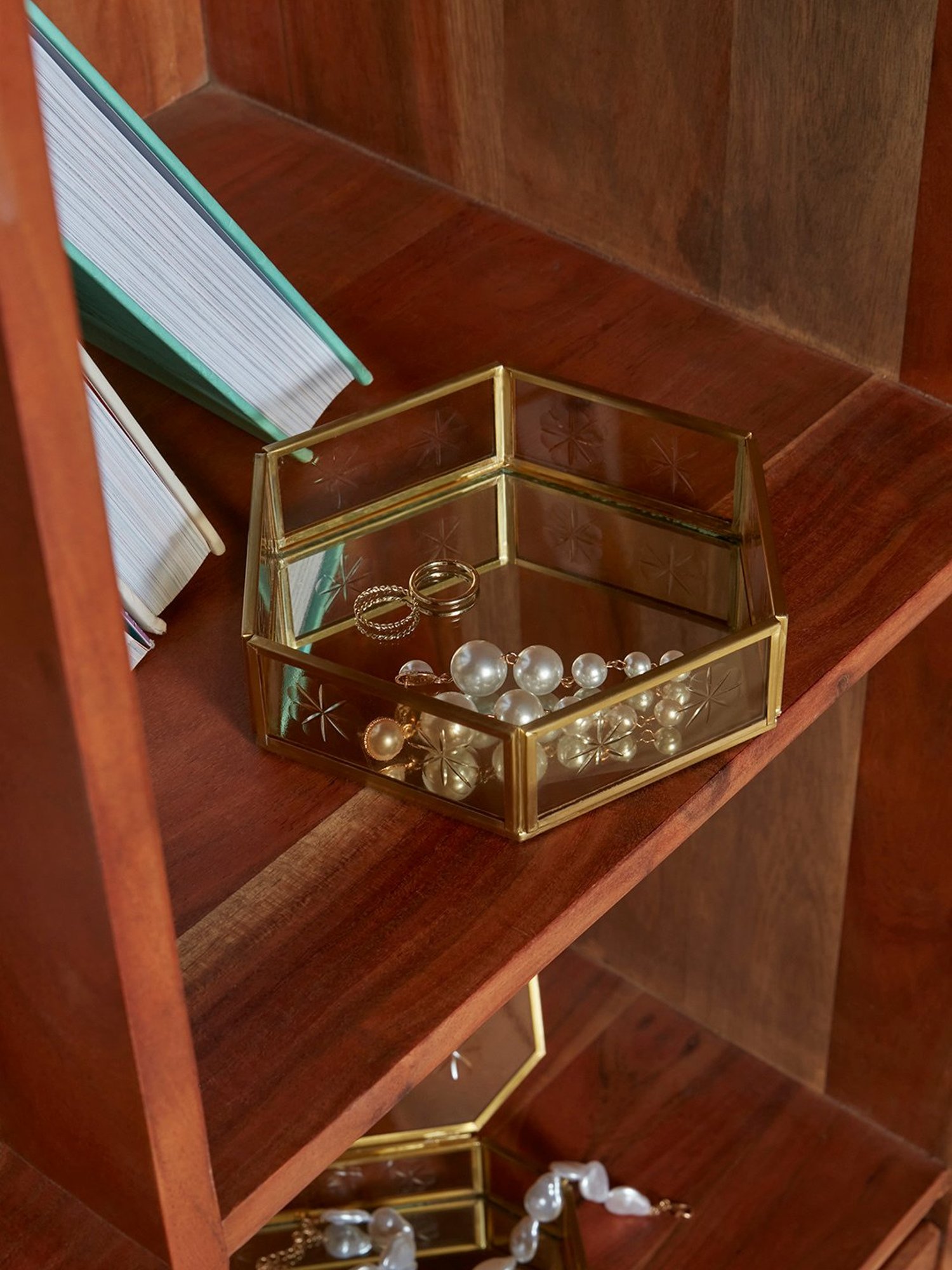 Westside Home Gold Glass Etched Trinket Tray