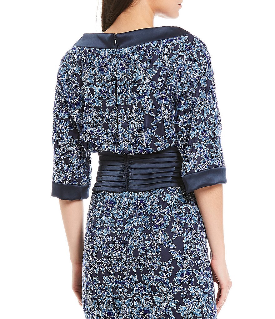 Marina Sequin Lace Round Neck 3/4 Sleeve Sheath Dress