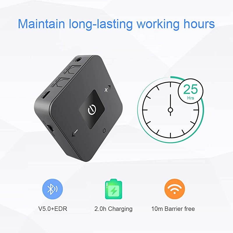 Bluetooth V50 Transmitter Receiver Wireless AptX Low Latency Audio Adapter for TV Home Theatre PC Laptop Support Volume Control Optical TOSLINK 35mm AUX RCA Jack 25 Hours Playtime