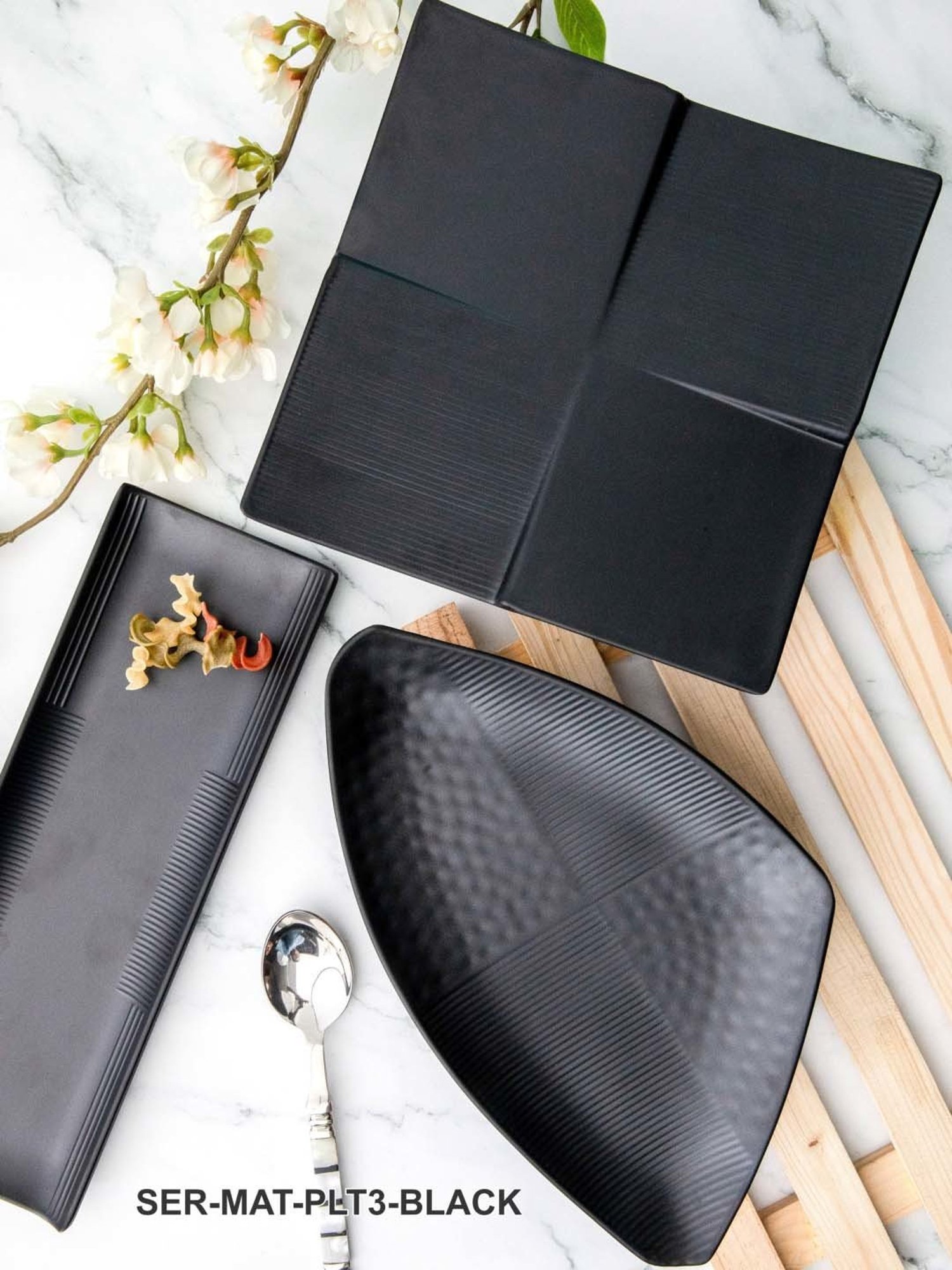 Servewell Black Melamine Matte 3 Serving Platter