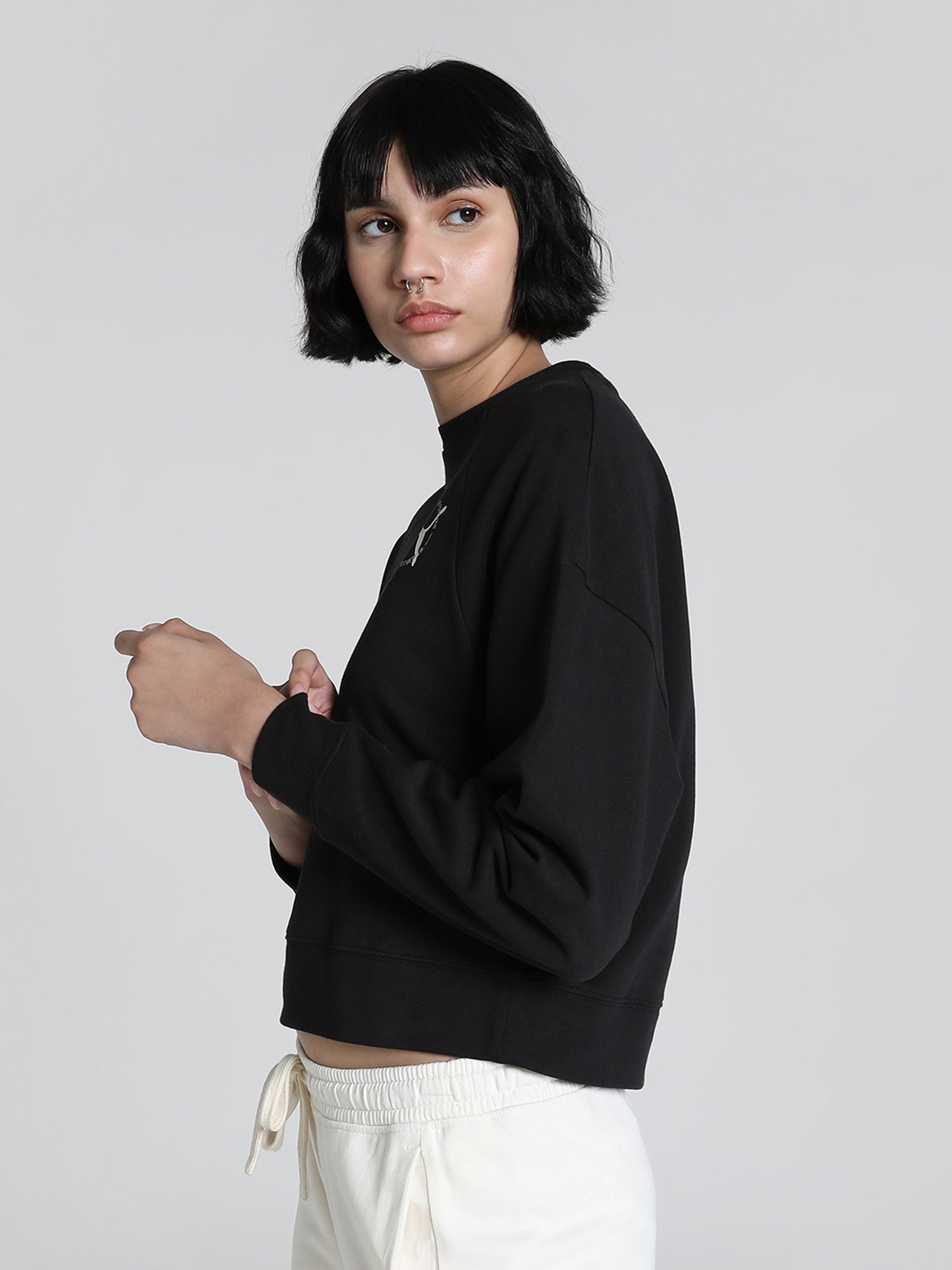 Puma Black Cotton Comfort Fit Sports Sweatshirt