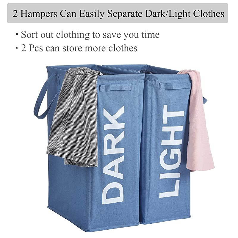 26quot Tall Slim Laundry Hamper with Handles 2PcsSet Large Thin Foldable Waterproof Double Laundry Basket Bag for Dirty Clothes Storage