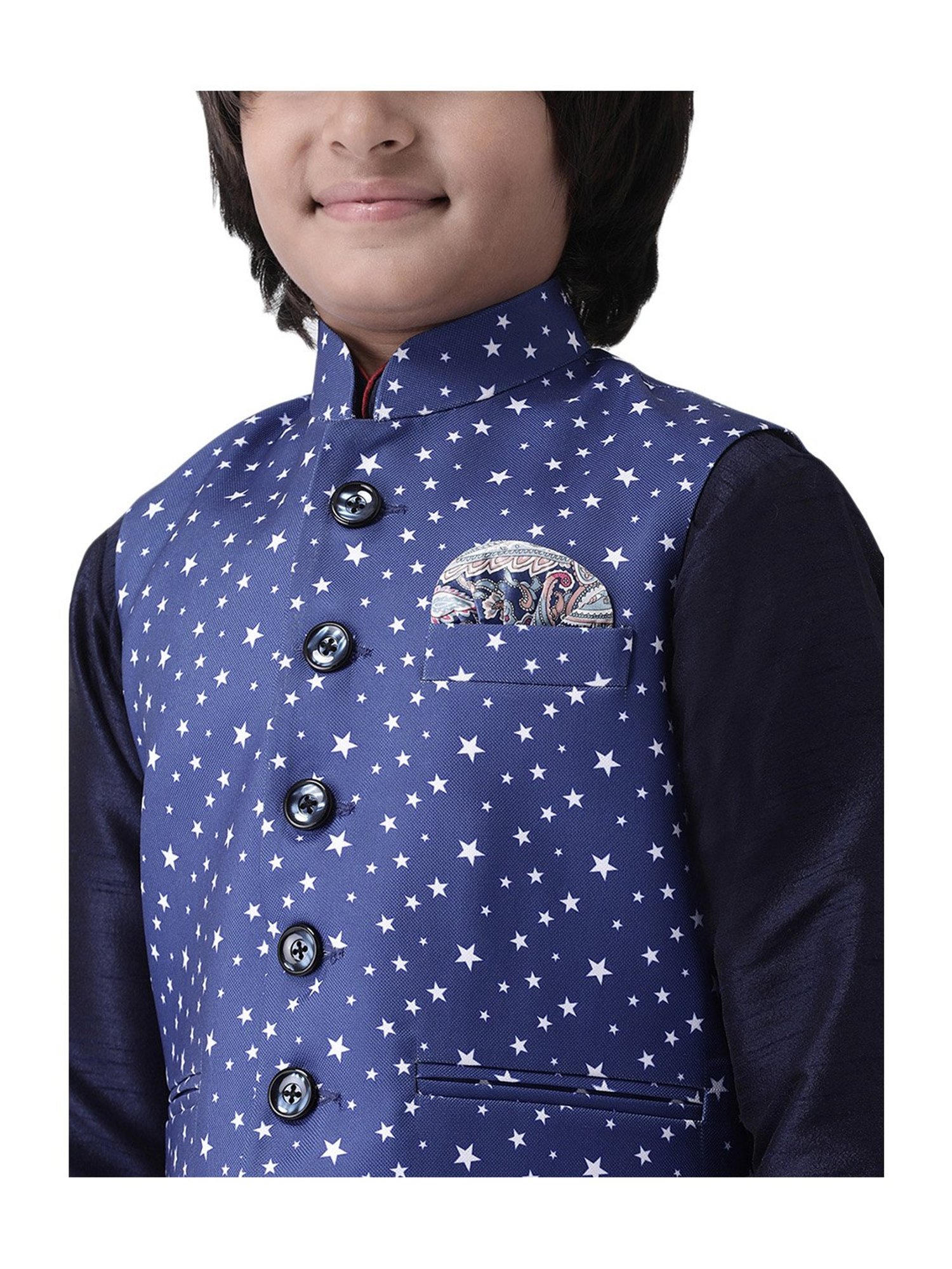 Hangup Kids Navy Printed Waistcoat