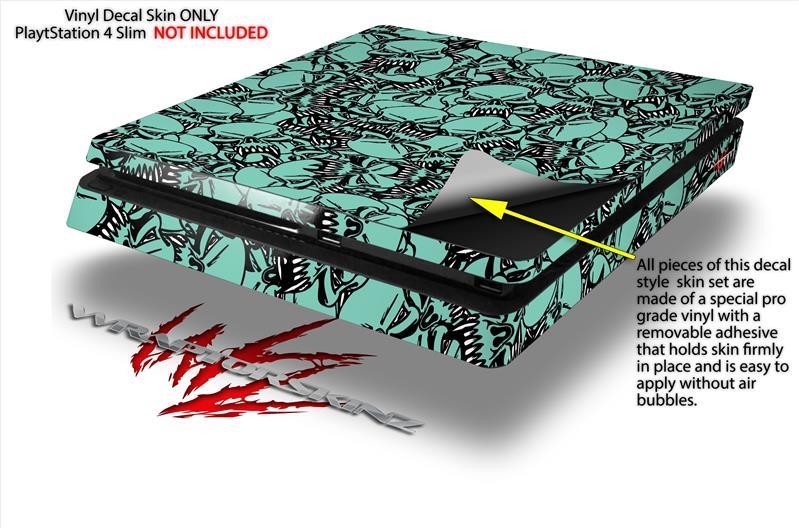 Scattered Skulls Seafoam Green Skin fits Sony PS4 Slim Gaming Console