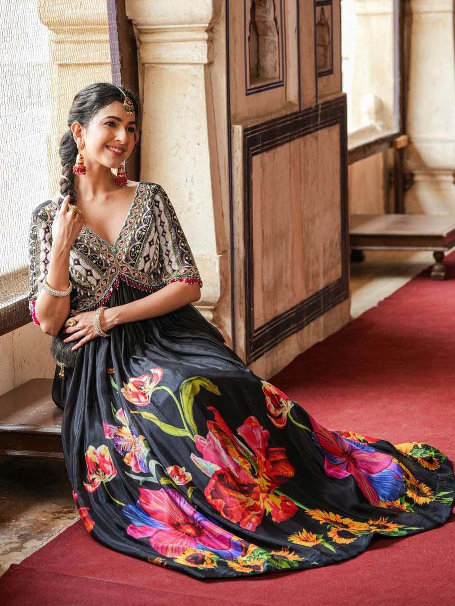 SCAKHI Black Embellished Maxi Dress