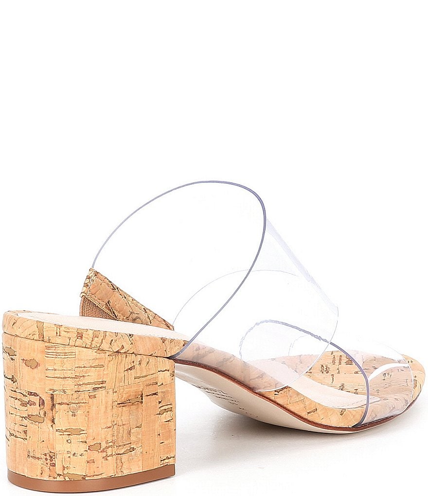 Schutz Victorie Clear Vinyl Cork Block Heel Slide Sandals
