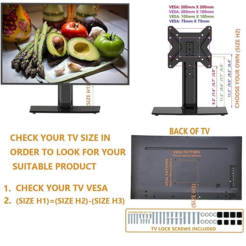 Swivel TV StandBase Table Top TV Stand for 19 to 39 inch TVs with 90 Degree Swivel 4 Level Height Adjustable Heavy Duty Tempered Glass Base Holds up to 99lbs HT02B001