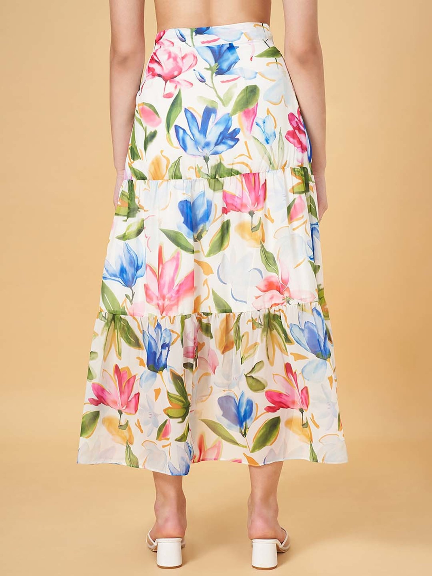 Honey by Pantaloons White Floral Print High-low Skirt