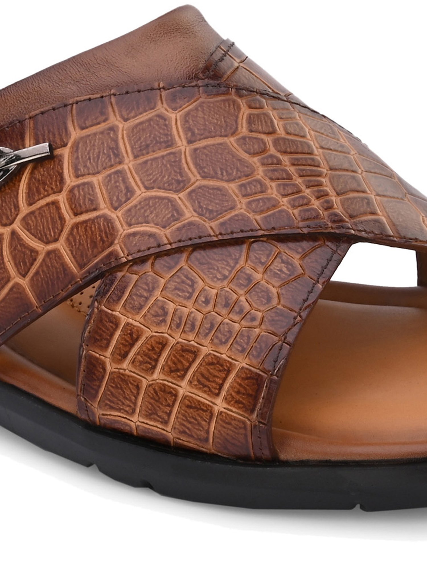 Hitz Men's Tan Cross Strap Sandals