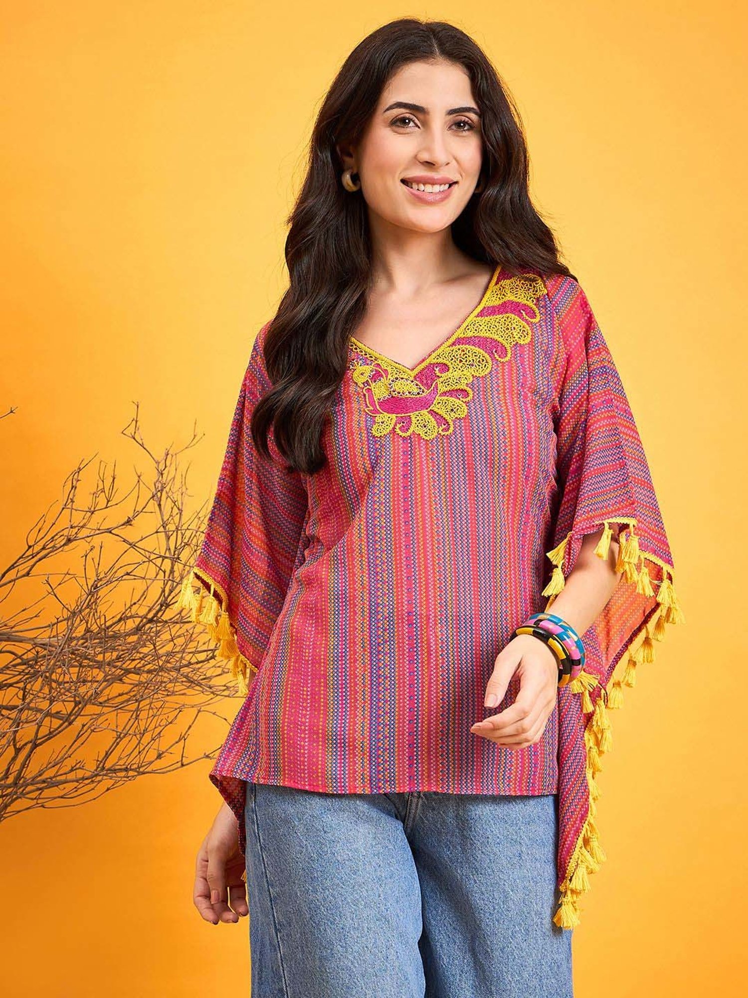 The Kaftan Company Red Embroidered Kaftan Top