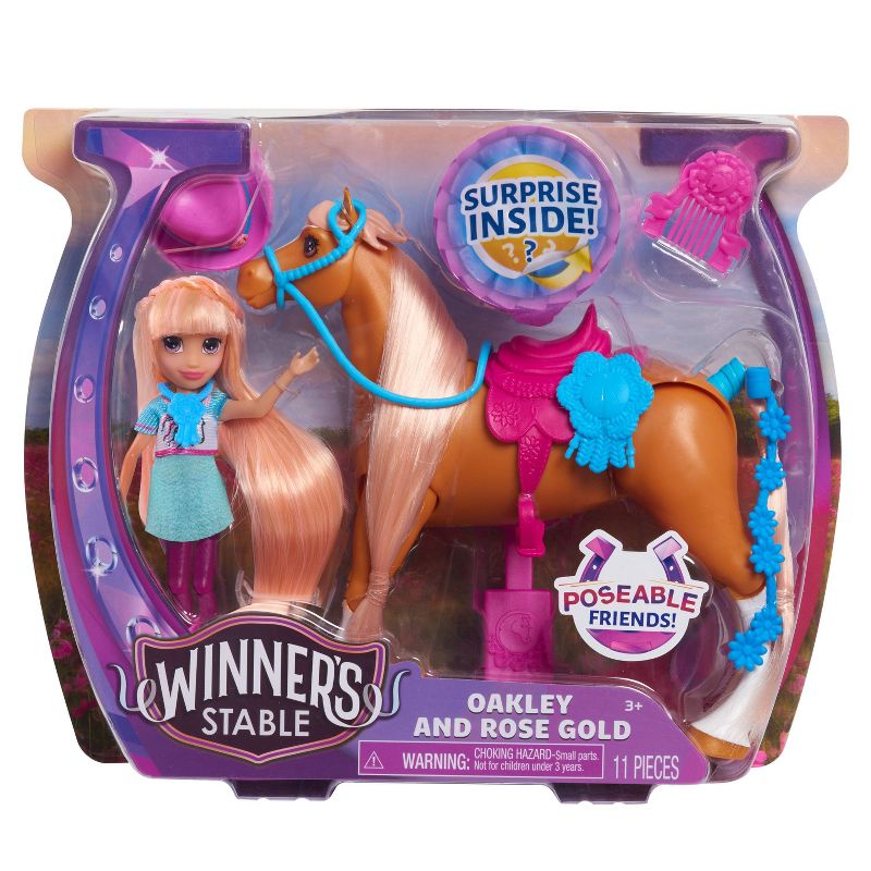 Winner's Stable Oakley & Rose Gold Doll & Horse Figure Set 11pc