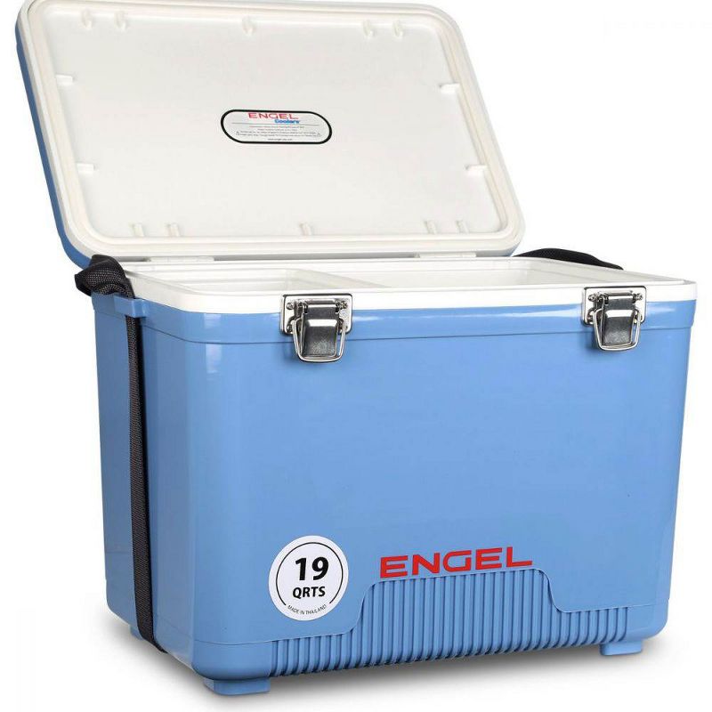 Engel UC19B 19 Quart Fishing Live Bait Dry Box Ice Cooler with Stain/Odor-Resistant Surface and Shoulder Strap, Arctic Blue