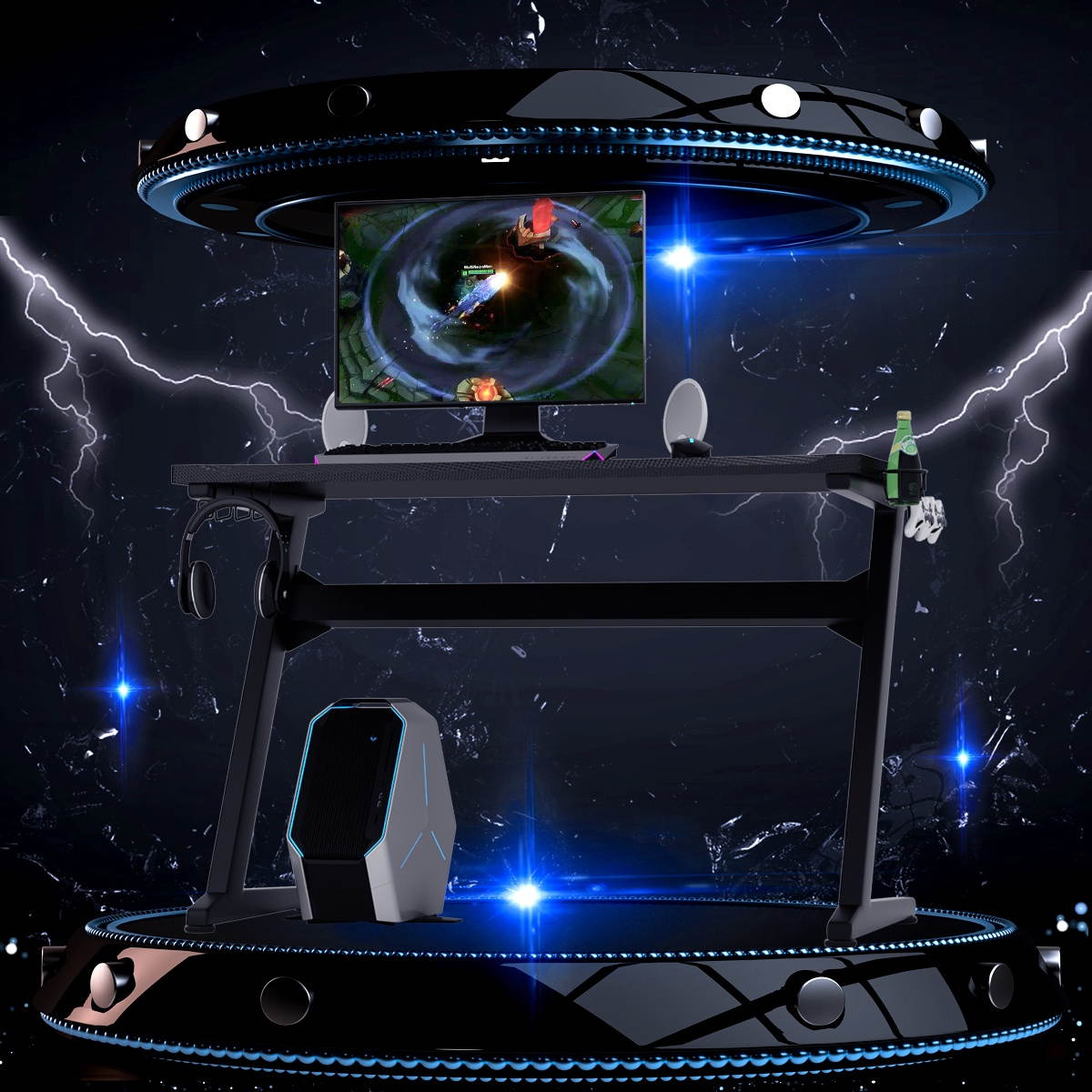 Gaming Desk Computer Studio Desk PC Table Z Shape Gamer Workstation w/Mousepad