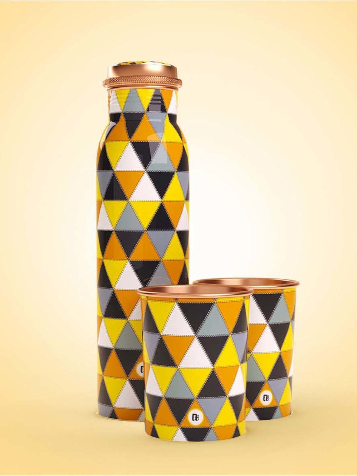 Everything Beautiful Yellow & Black Copper Water Bottle & Glass Set