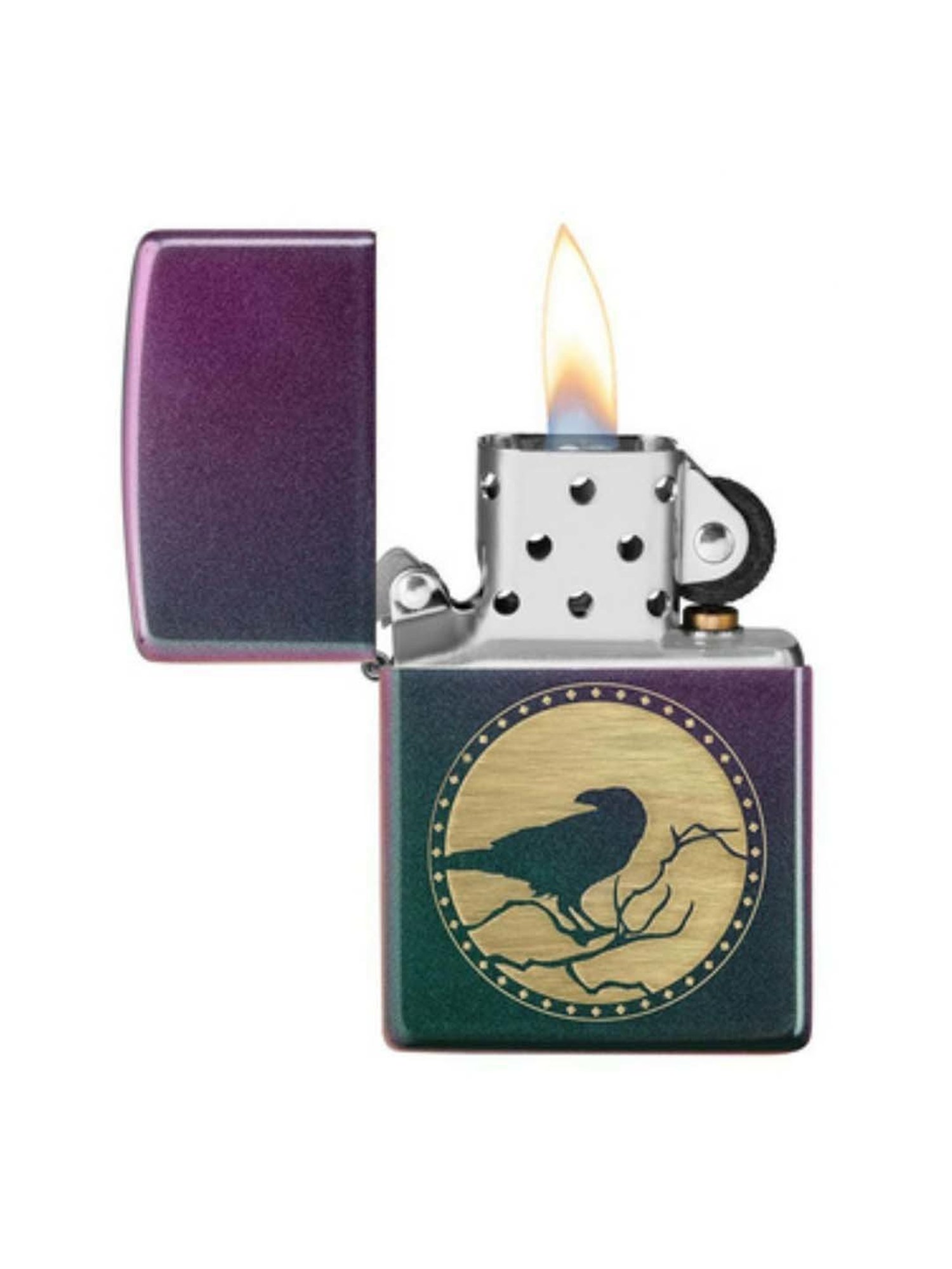 Zippo Metallic Purple Metallic Purple Raven Design Brass Pocket Lighter