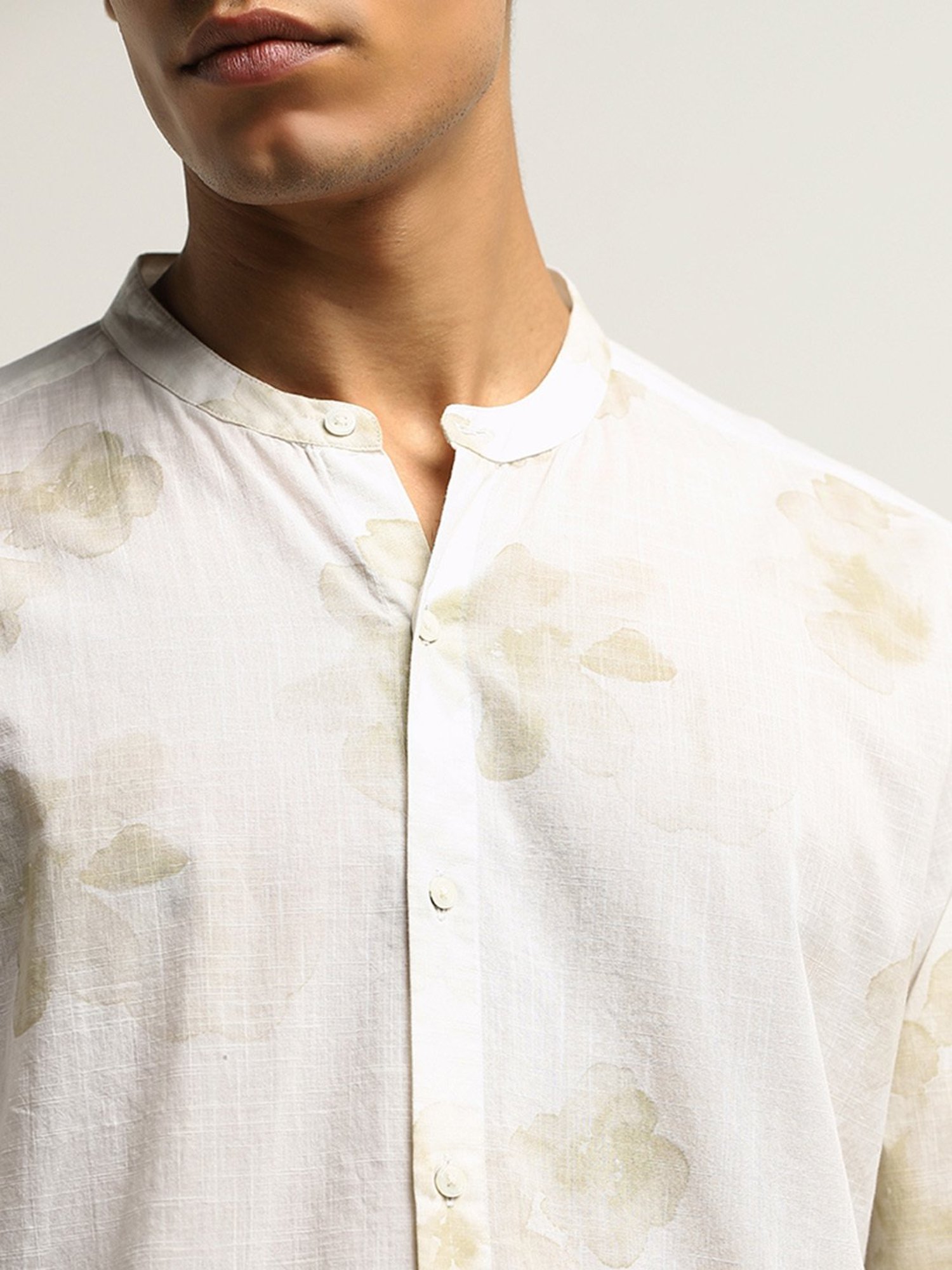 ETA by Westside Off-White Floral Design Resort-Fit Cotton Shirt
