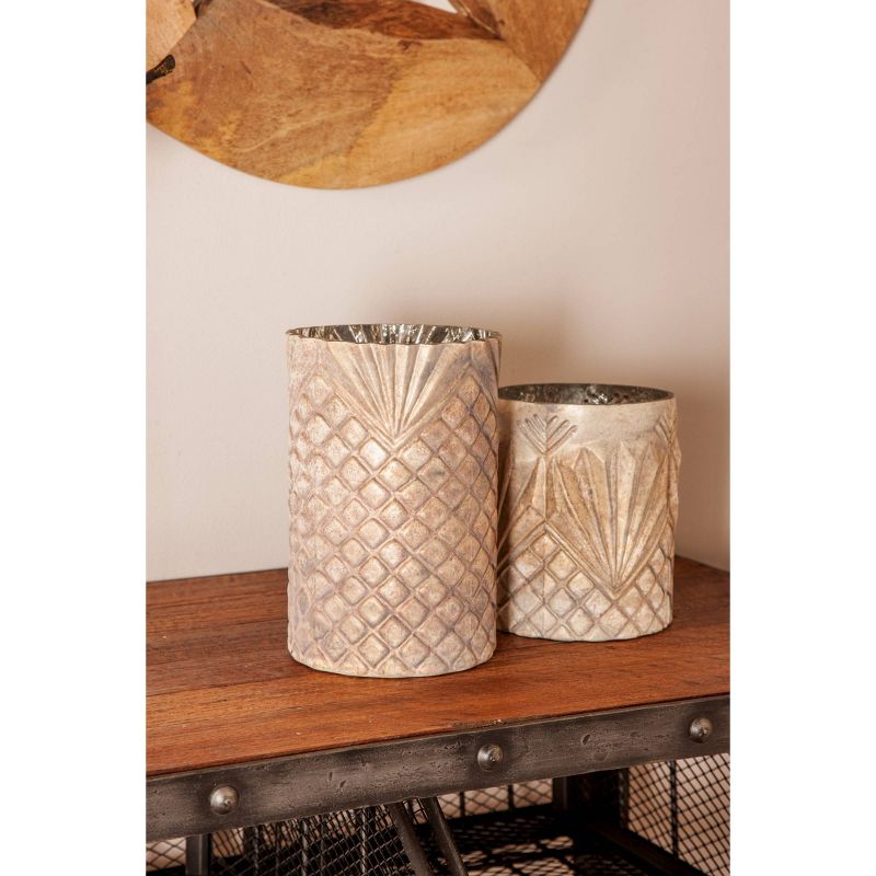 Set of 3 Coastal Cylindrical Glass Candle Holders - Olivia & May