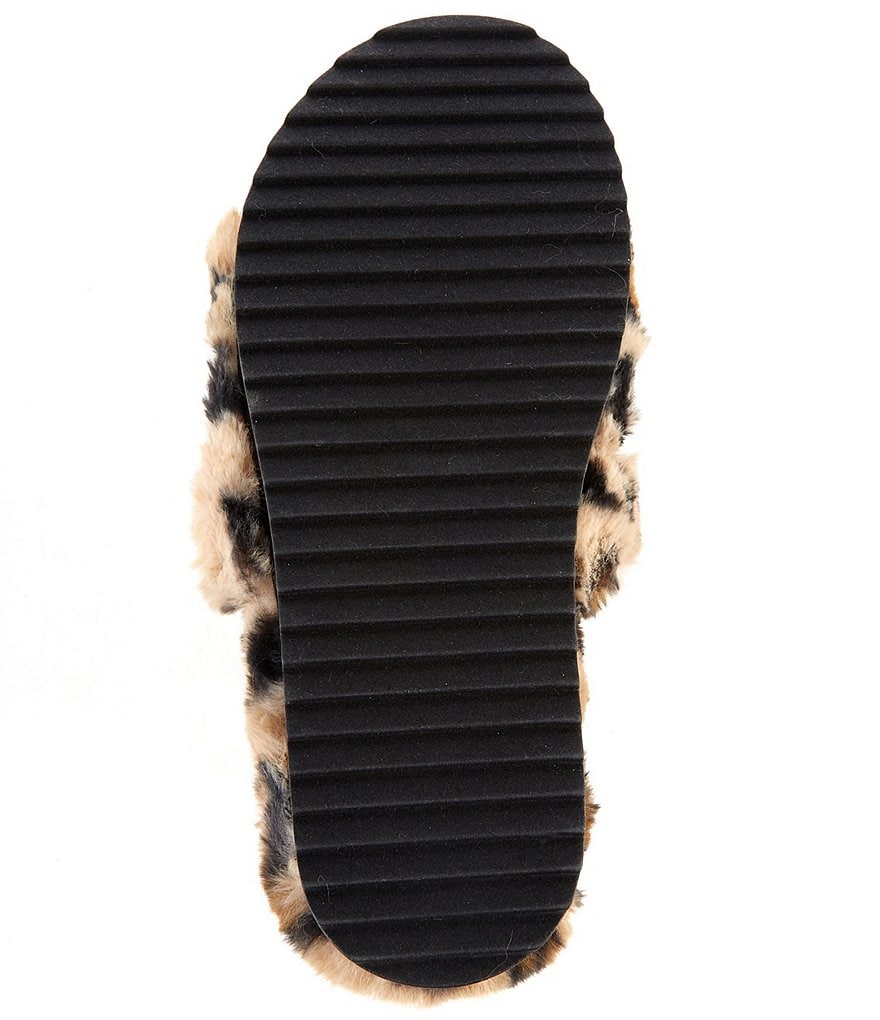 DKNY Palz Leopard Print Faux Fur Signature Logo Platform Slides