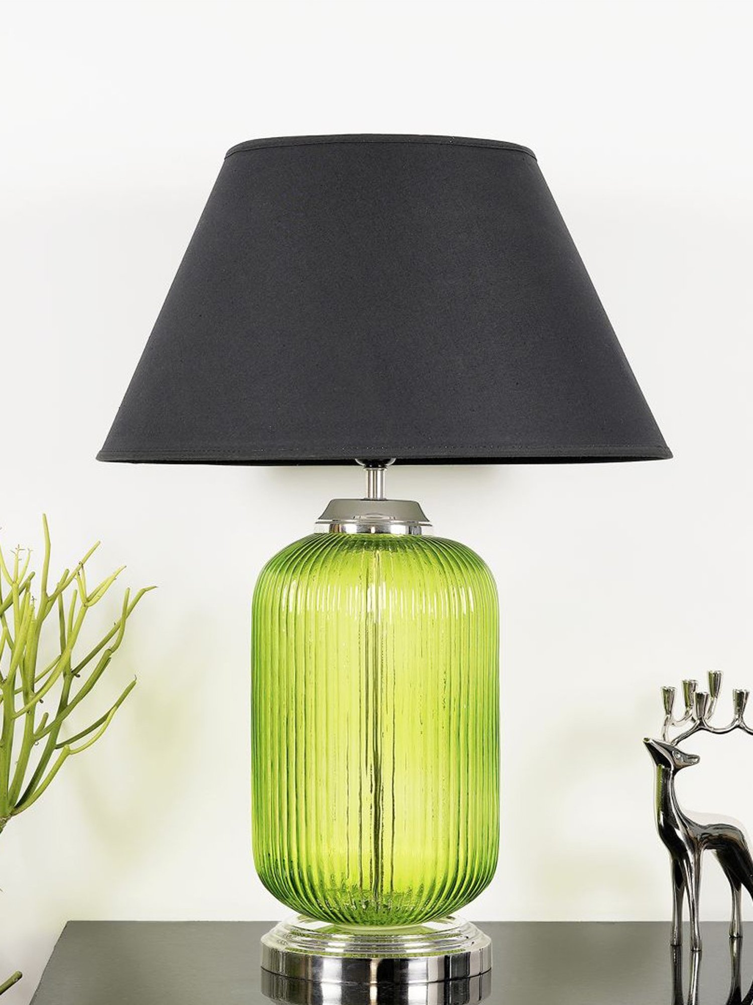 Kapoor Lamp Shades Green & Black Glass Maloto Luster Finish Cotton Shade Table Lamp
