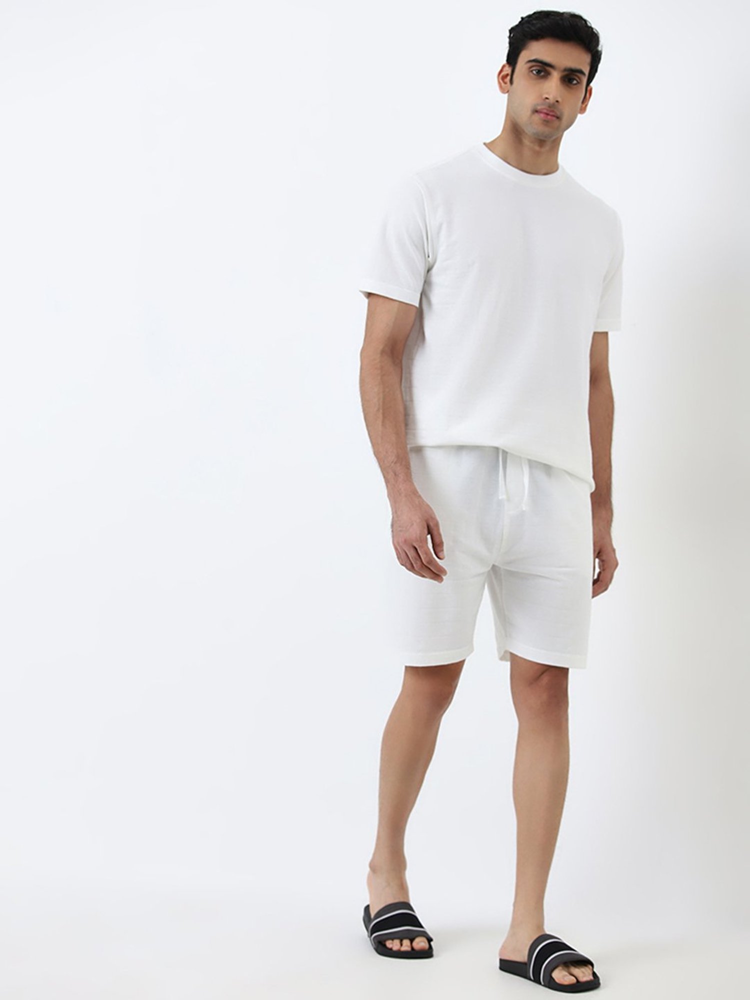 WES Lounge by Westside White Solid Relaxed-Fit Cotton T-Shirt