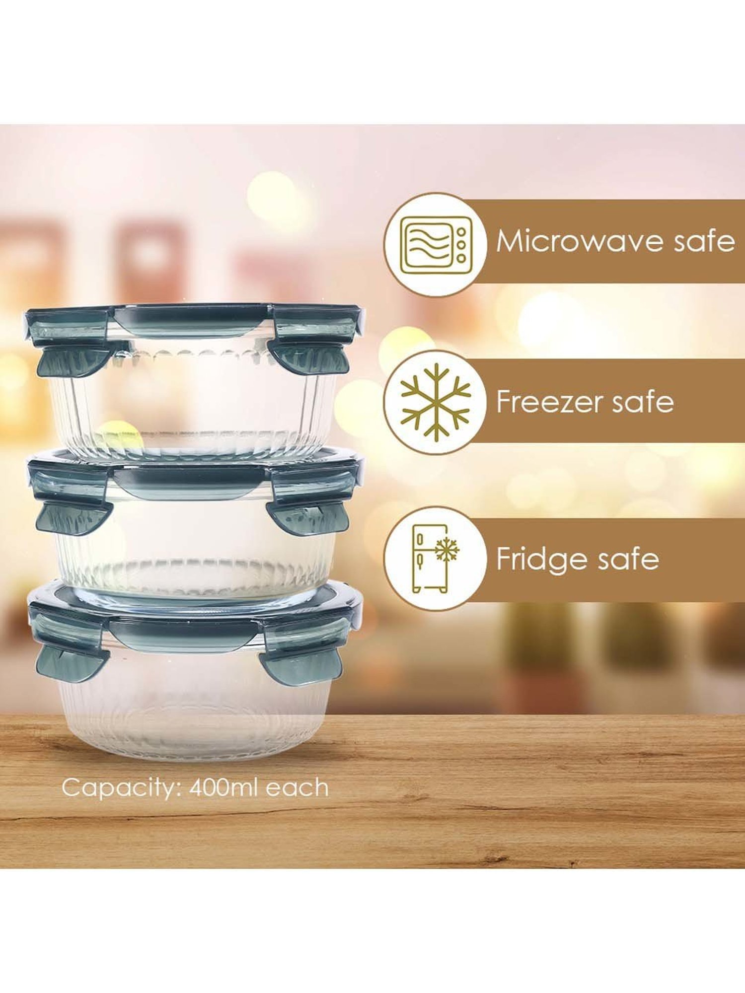 Wonderchef Verona Microwave Safe 3-Piece Lunch Box Set