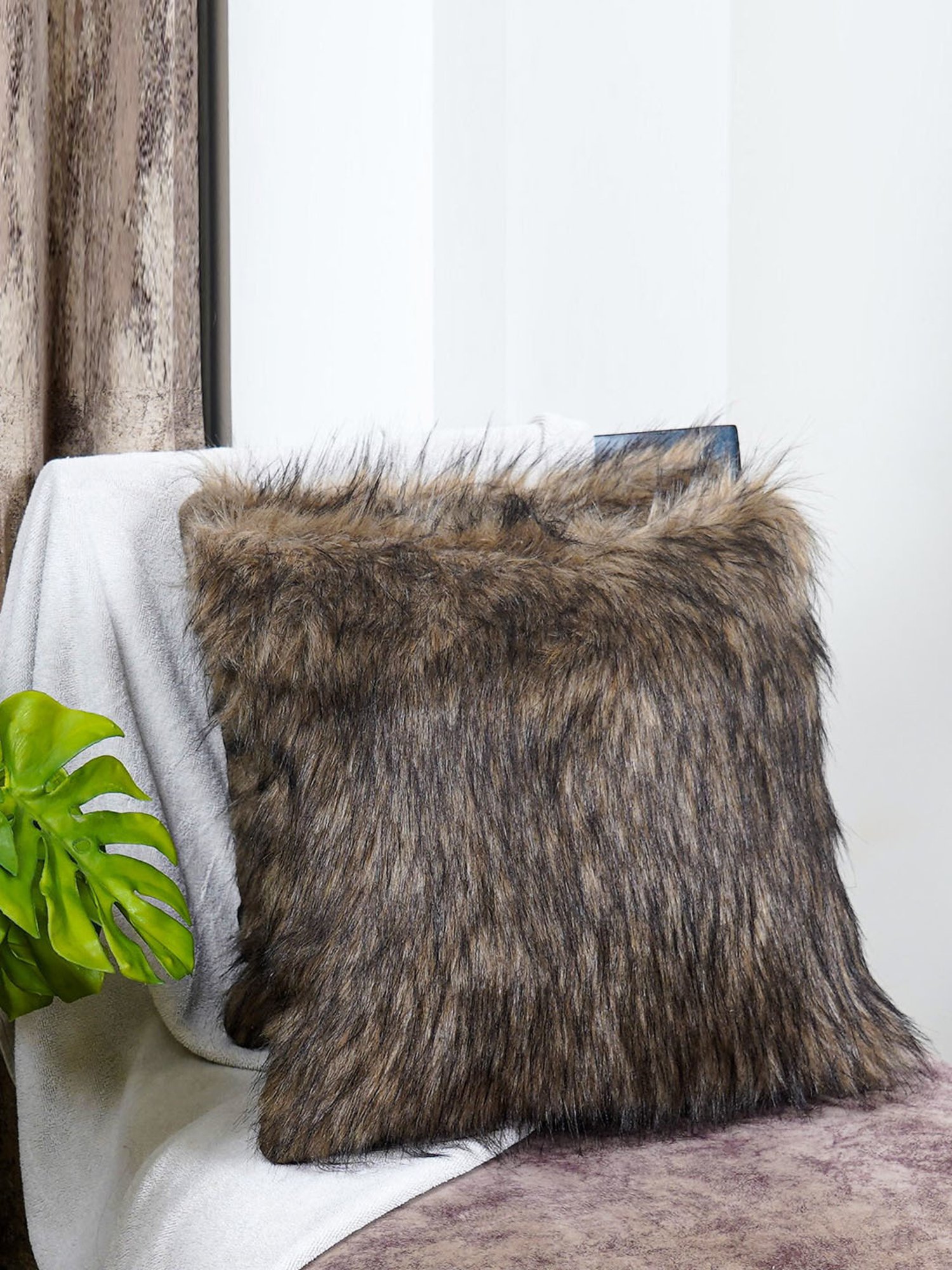 The Artment BrushedDreams Faux Fur Cocoa Brown Cushion Cover (Set of 2)