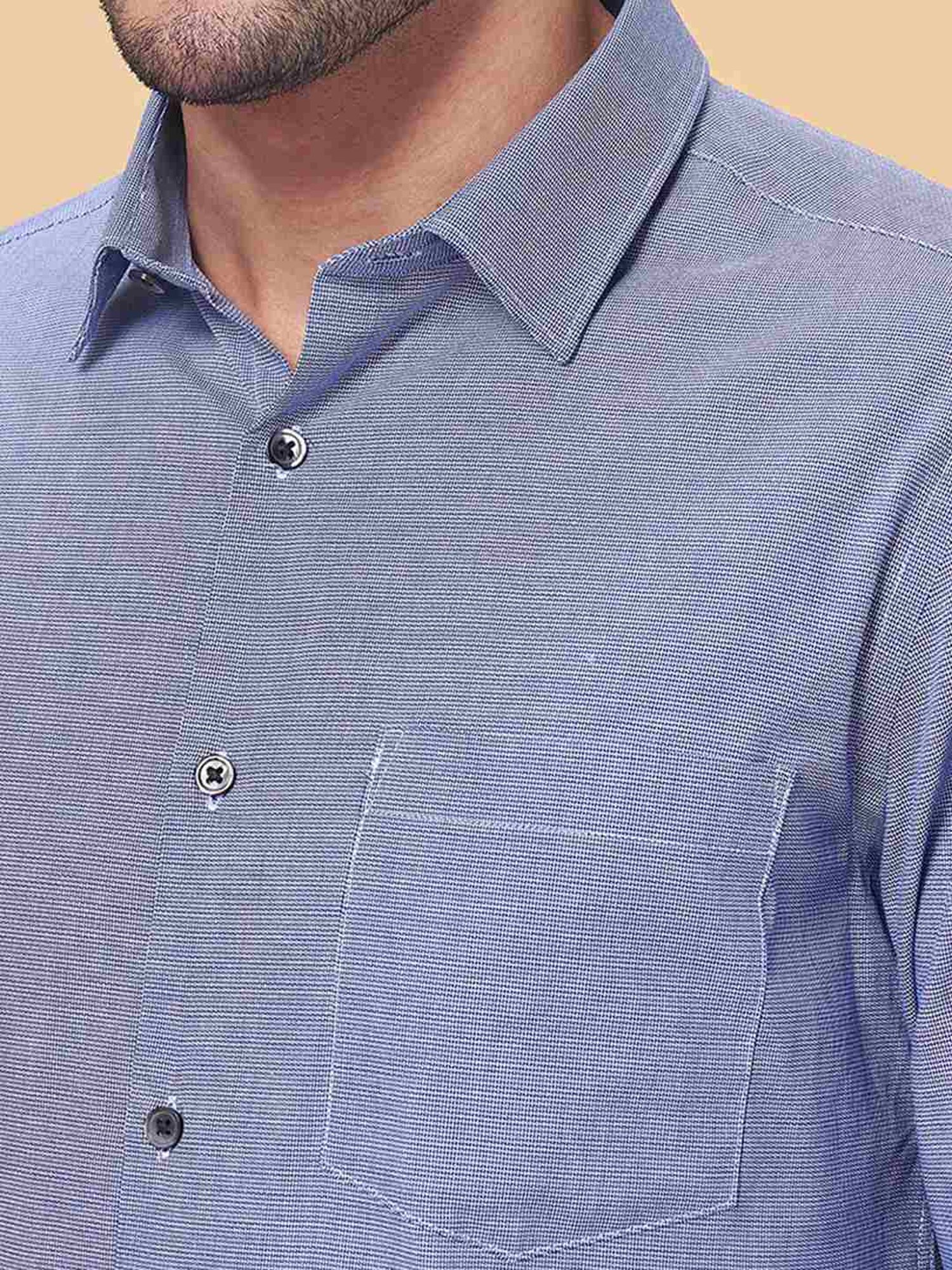 Peregrine by Pantaloons Dark Blue Cotton Slim Fit Shirt