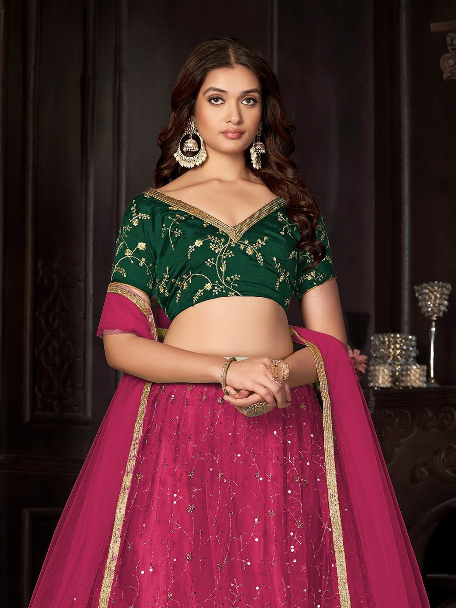 Warthy Ent Pink Embroidered Lehenga Choli Set With Dupatta
