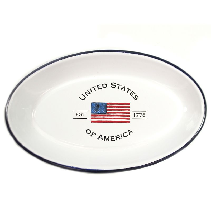 Tabletop 7.0" Usa Enamelware Platter Partiotic American Flag Boston International  -  Serving Platters