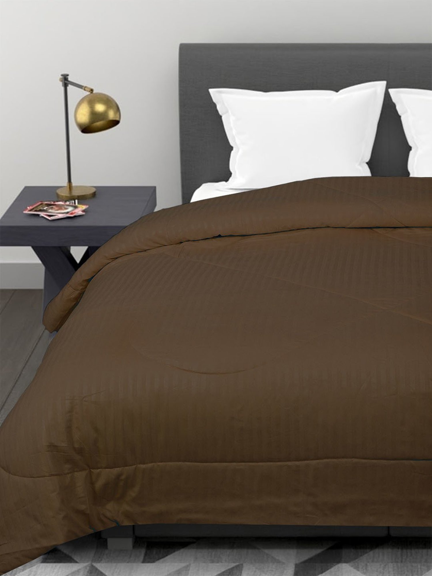 Romee Coffee Brown Microfibre Stripes Blankets Quilts and Dohars