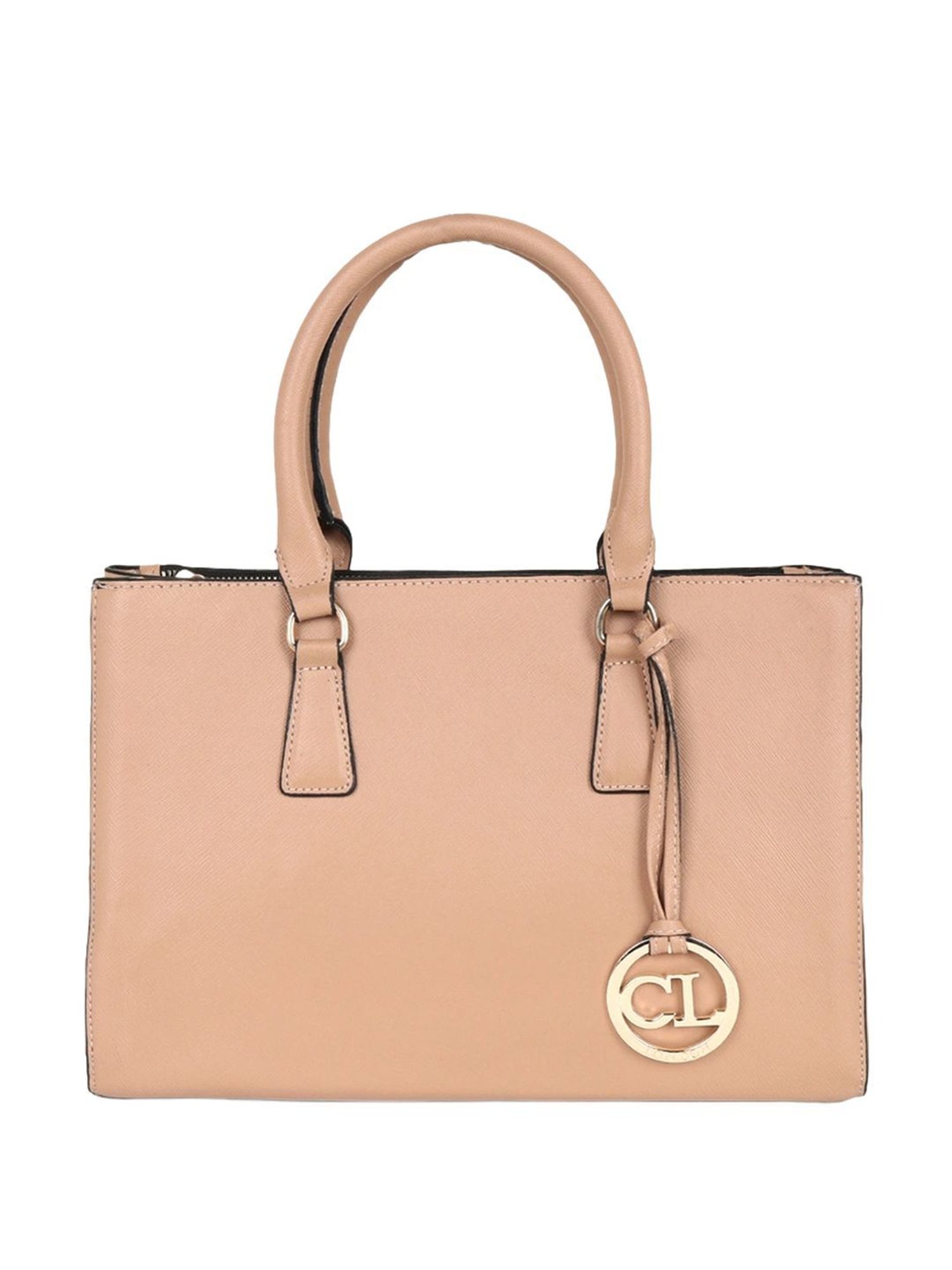 Carlton London Beige Solid Medium Handbag