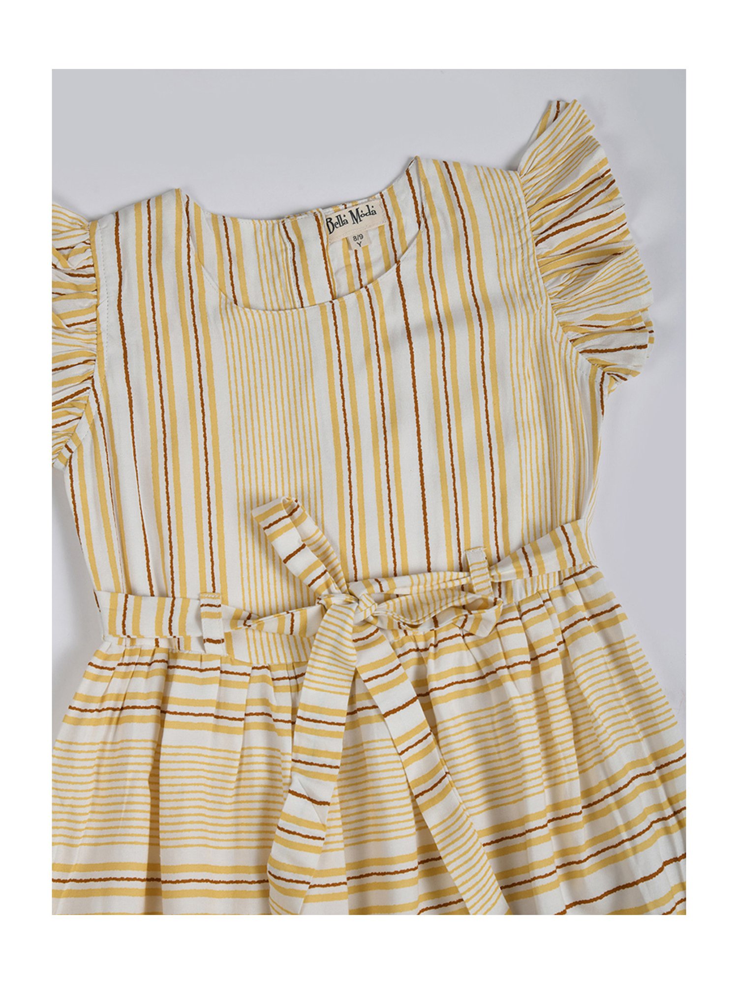 Bella Moda Kids Off White Striped Fit & Flare Dress