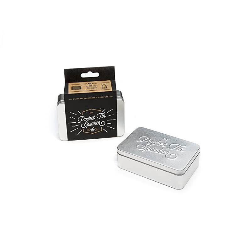 Tin Speaker USB Rechargeable Portable Speaker Silver Luckies of London