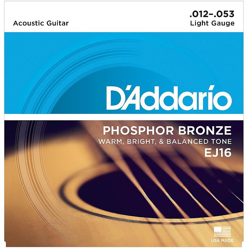 D'Addario NB1253 Nickel Bronze Light Acoustic Strings 2-Pack with EJ16 Phosphor Bronze Light Single-Pack