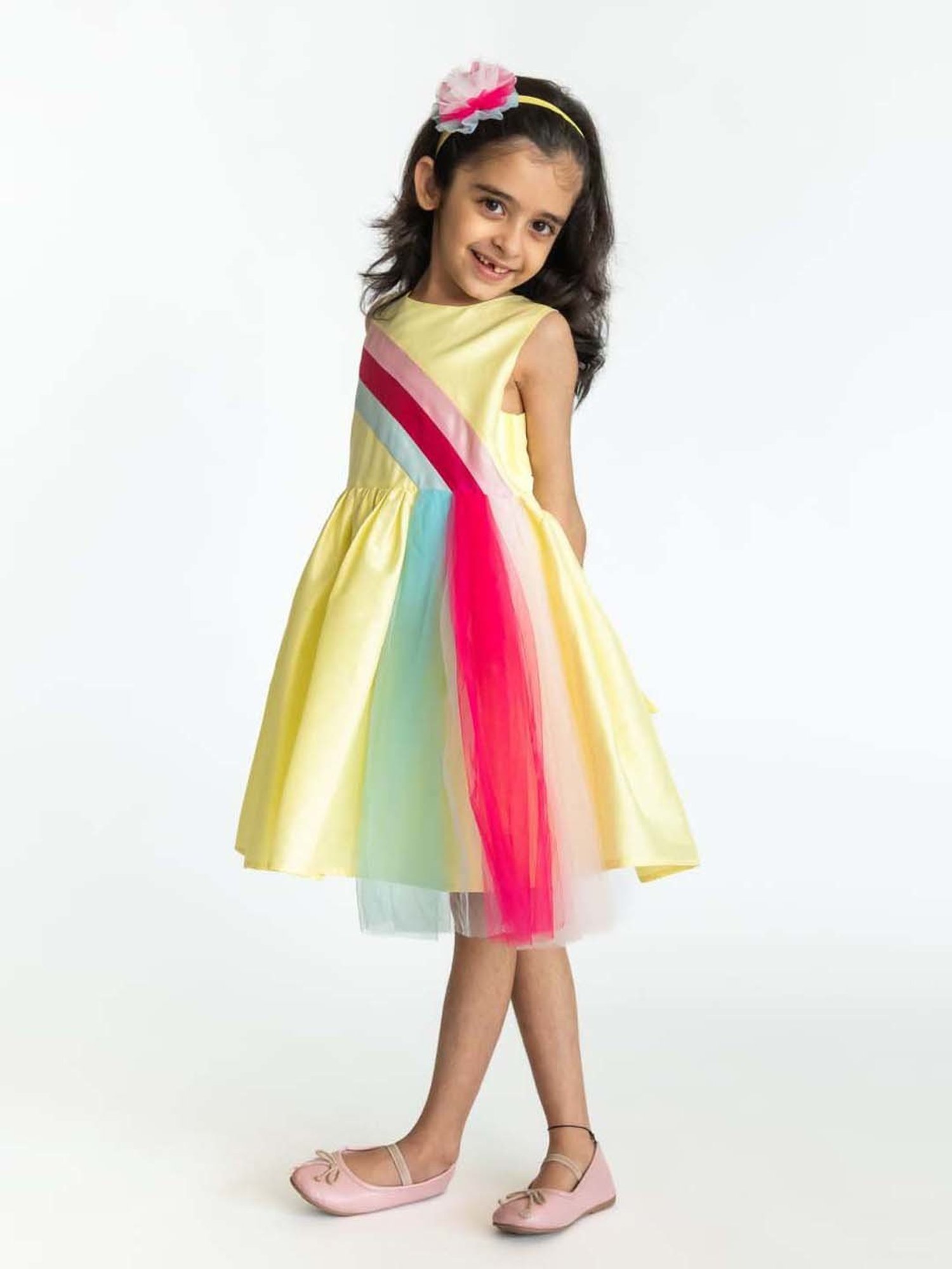 A Little Fable Kids Yellow & Pink Color Block Dress