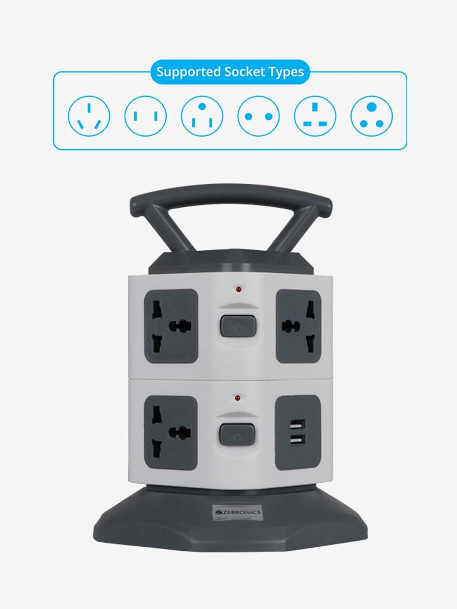 Zebronics ZEB-TS3320USB 2500W 7 Port with 2 USB Power Extension Socket (Grey)