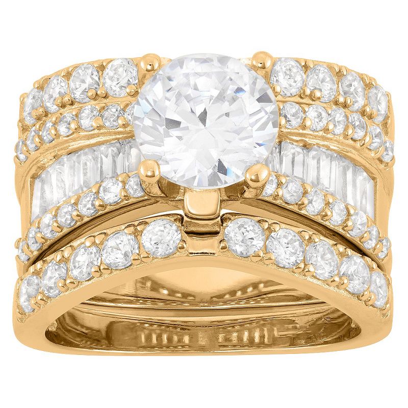 3.91 CT. T.W. 8mm Round-Cut Cubic Zirconia with Baguette Side Stones 3-Piece Ring Set In 14K Gold Over Silver - (5)