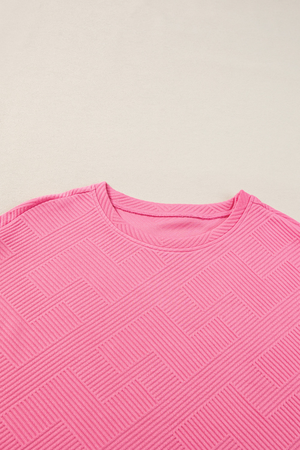 Strawberry Pink Textured Loose Fit T Shirt & Drawstring Pants Set