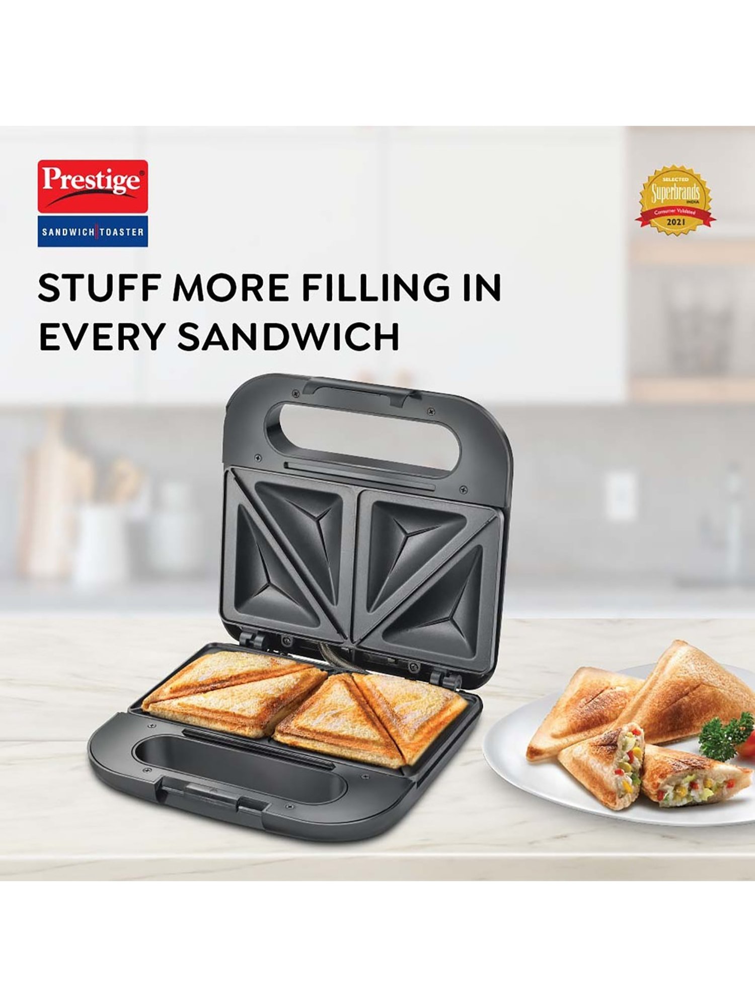 Borosil Sandwich Maker 2000W with Non stick coating (Black)