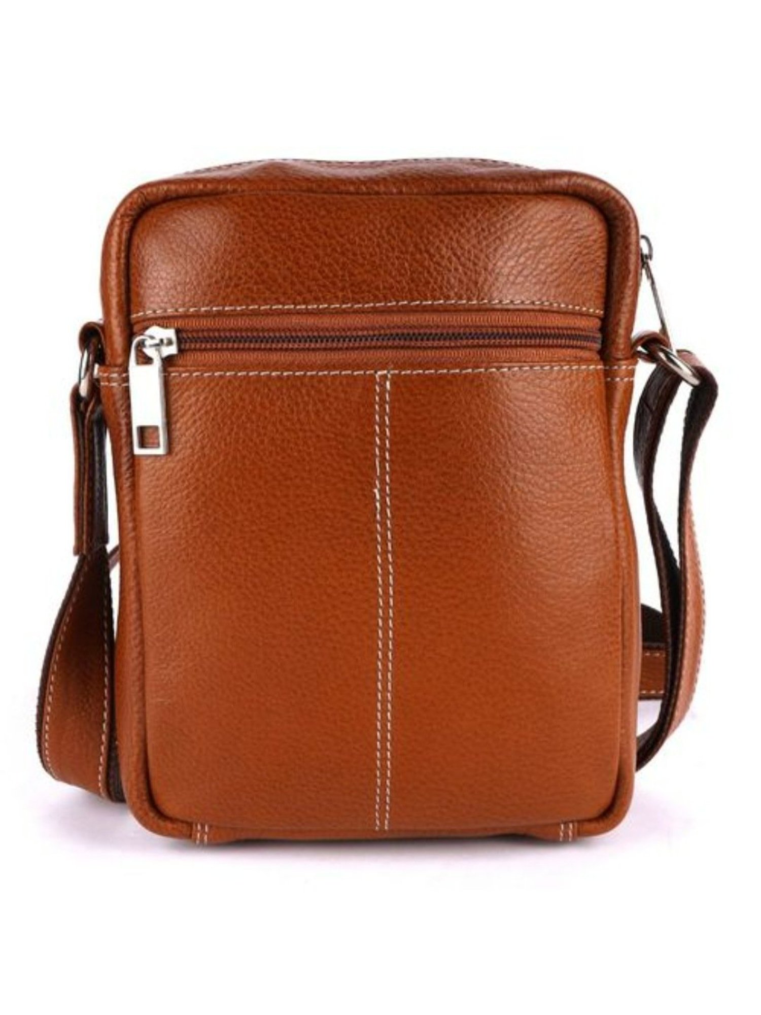 HiLEDER Tan Textured Medium Leather 7.5 inch Cross Body Bag