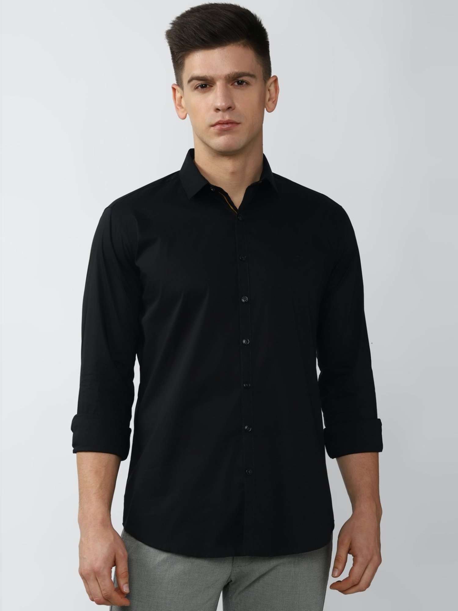 V Dot Black Skinny Fit Shirt