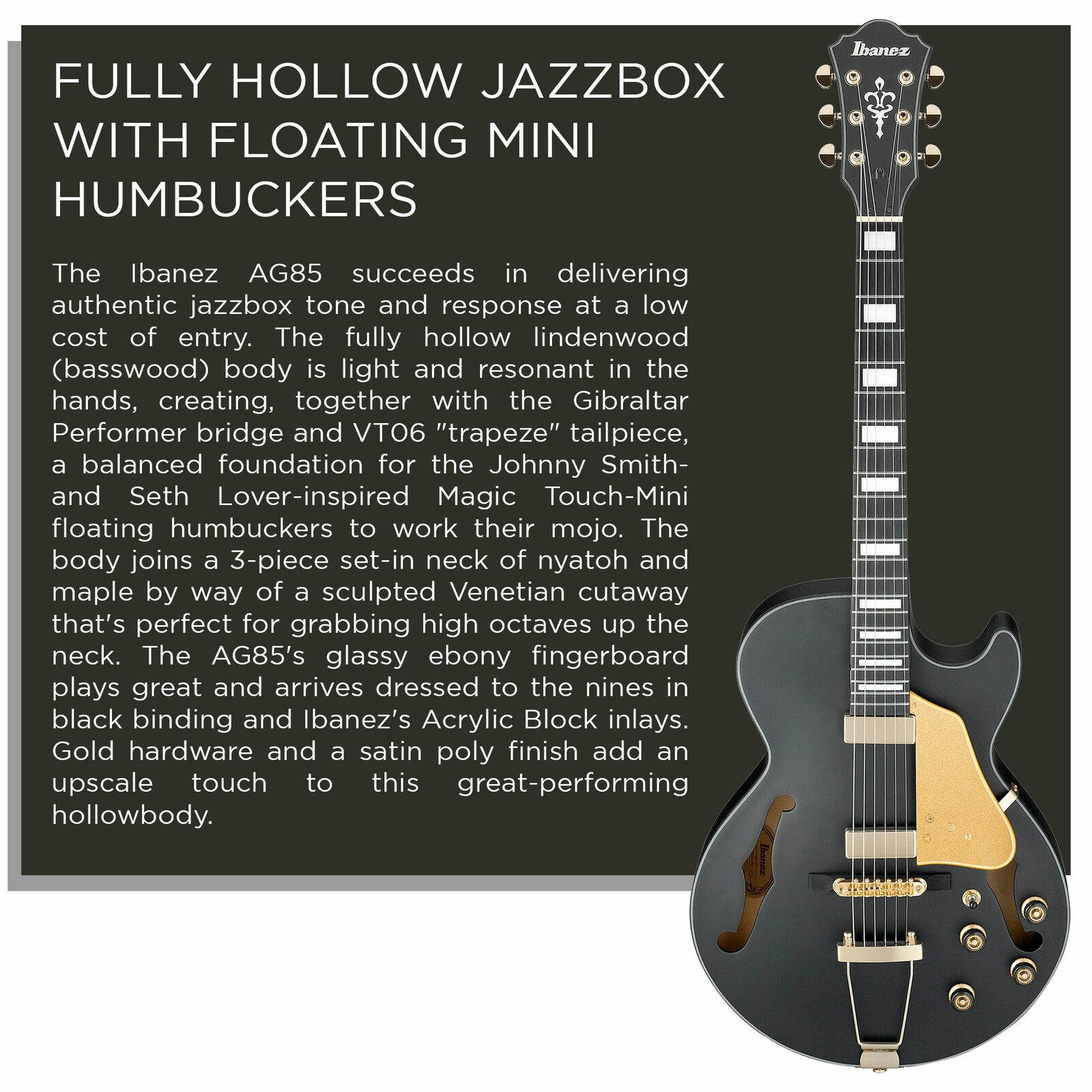 Ibanez AG85 Artcore Hollow Body Black Flat