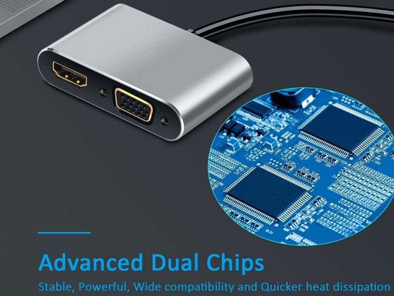 USB C to HDMI VGA Adapter, USB Type C to VGA HDMI Adapter Thunderbolt 3 VGA Adapter, Suitable For MacBook Pro / iPad Pro / Air 2020 2019 2018, Dell XPS 13/15, Surface Pro, Galaxy S8 / S9