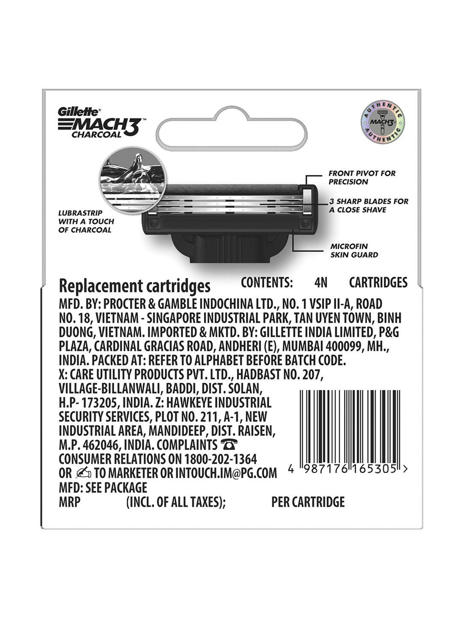 Gillette Mach3 Charcoal Shaving Razor Blades - 20 gm (Pack of 4)