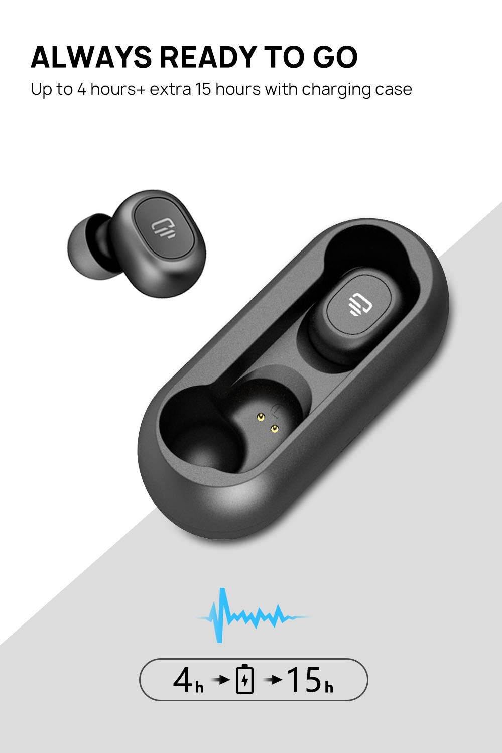 Bluetooth 5.0 Wireless Earbuds, Zeus Air True Wireless Headphone HiFi Stereo Sound Mini in-Ear Sweatproof Headset (One-Button Control, 4 hrs Playtime, Auto Pairing) (Black-Plus)