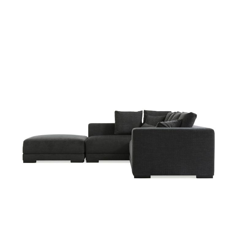 Hugo L-Shaped Sectional Sofa with Ottoman Charcoal Blue Chenille - Handy Living