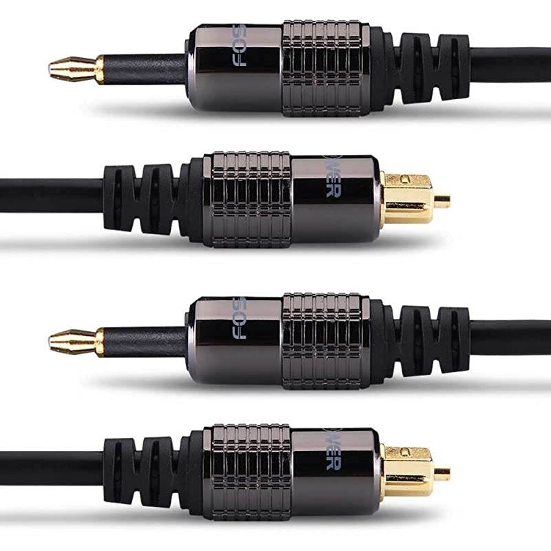 3 Feet 2 Pack 24K Gold Plated Toslink to Mini Toslink Digital Optical SPDIF Audio Cable with Metal Connectors StrainRelief PVC Jacket
