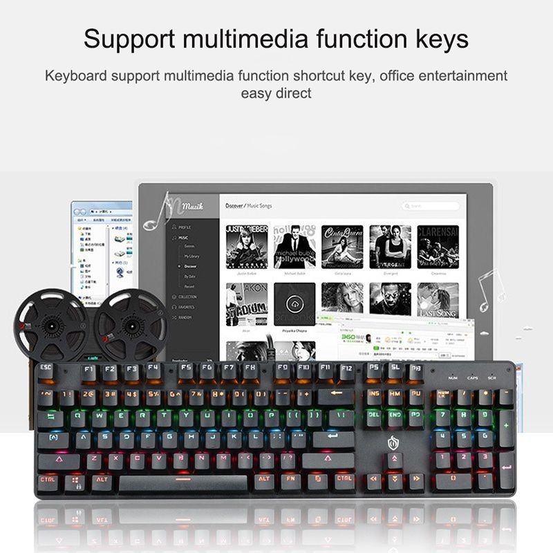 MSEZ HJK910-10 104-keys Dual-color Keycap Colorful Backlit Wired Mechanical Gaming Keyboard, Support Autonomous Shaft Change, Cable Length: 16cm