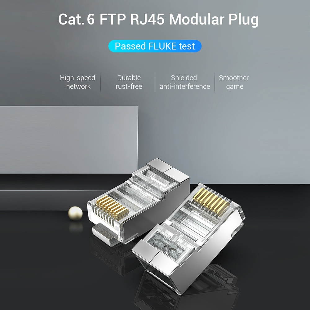 Vention IDCR0-10 Cat.6 Network Connector RJ45 Modular Plug Gold-plated Contacts PC Material Cat.6 FTP 10 Pieces